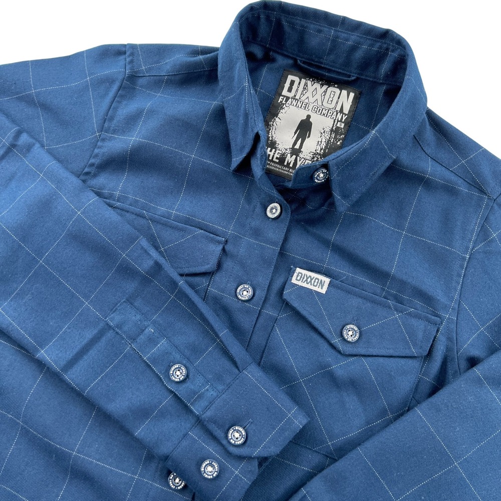 Dixxon Flannel The Myers Navy Blue Windowpane Plaid Shirt Womens Small Horror‎